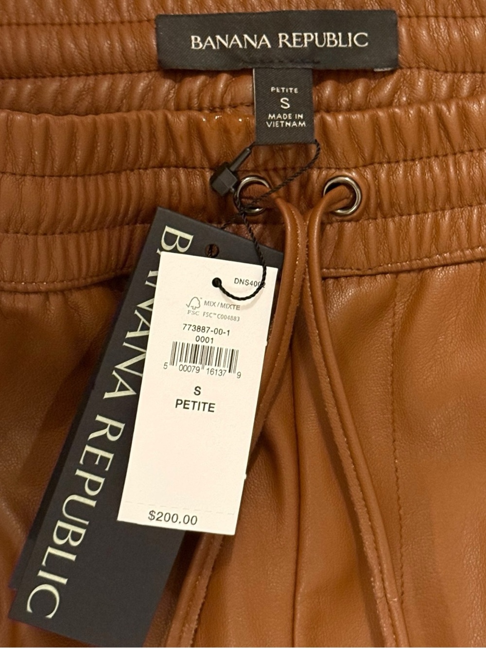 Banana Republic Petite S Faux Leather Jogger Pants Cognac Brown Vegan Leather - Picture 5 of 6
